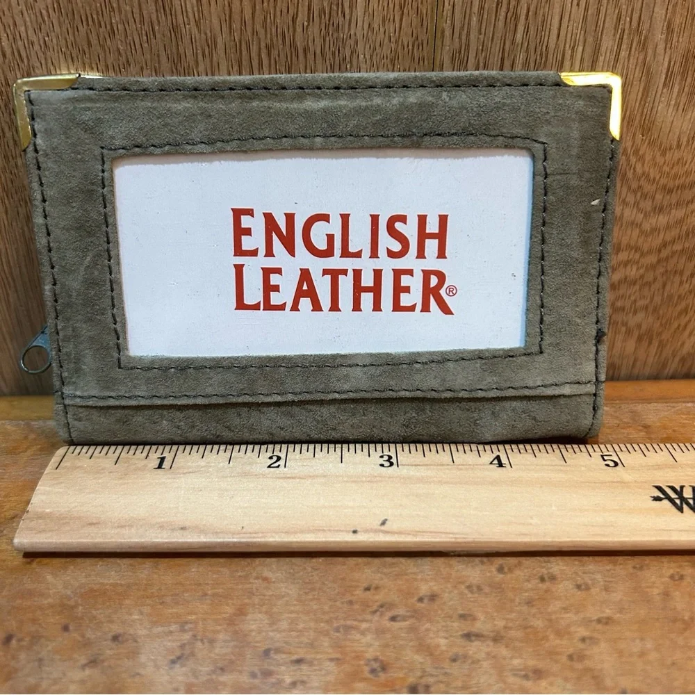 Genuine Khaki Suede Leather Credit Card ID Holder Wallet NEW AG 5”